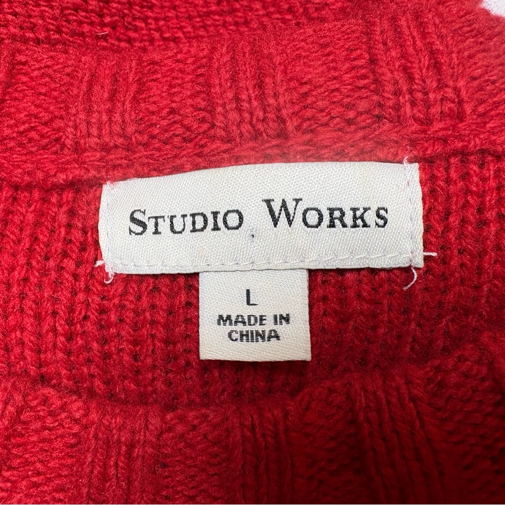 Studio Works Red Cable Knit Pullover Sweater Wool… - image 5